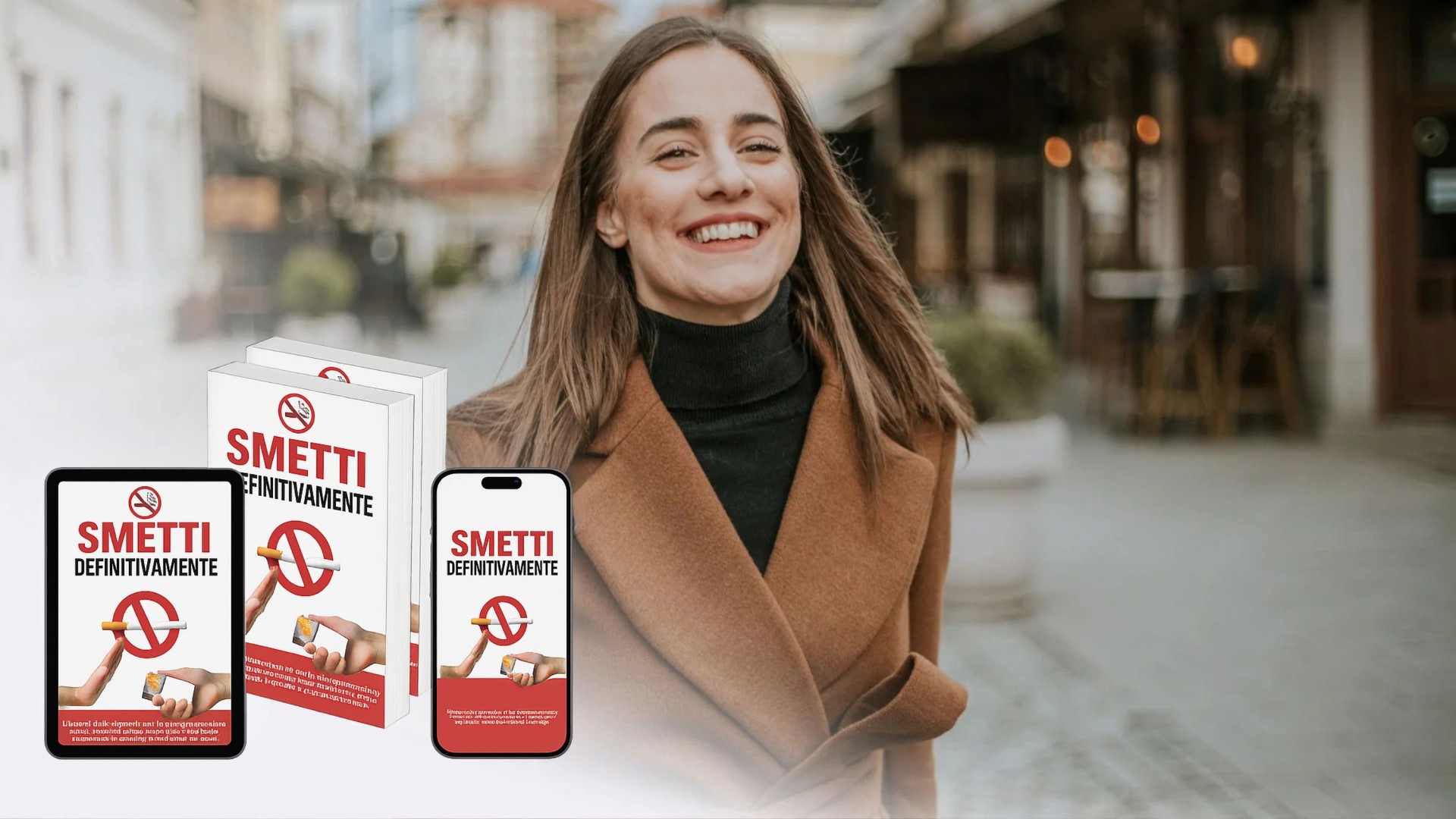 Donna sorridente, libera dalle sigarette grazie a Smetti Definitivamente