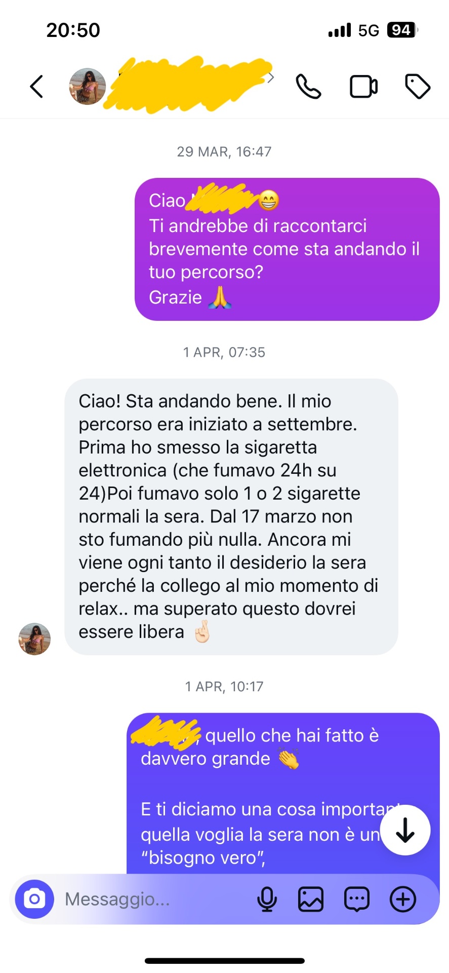 Recensione cliente — chat Instagram