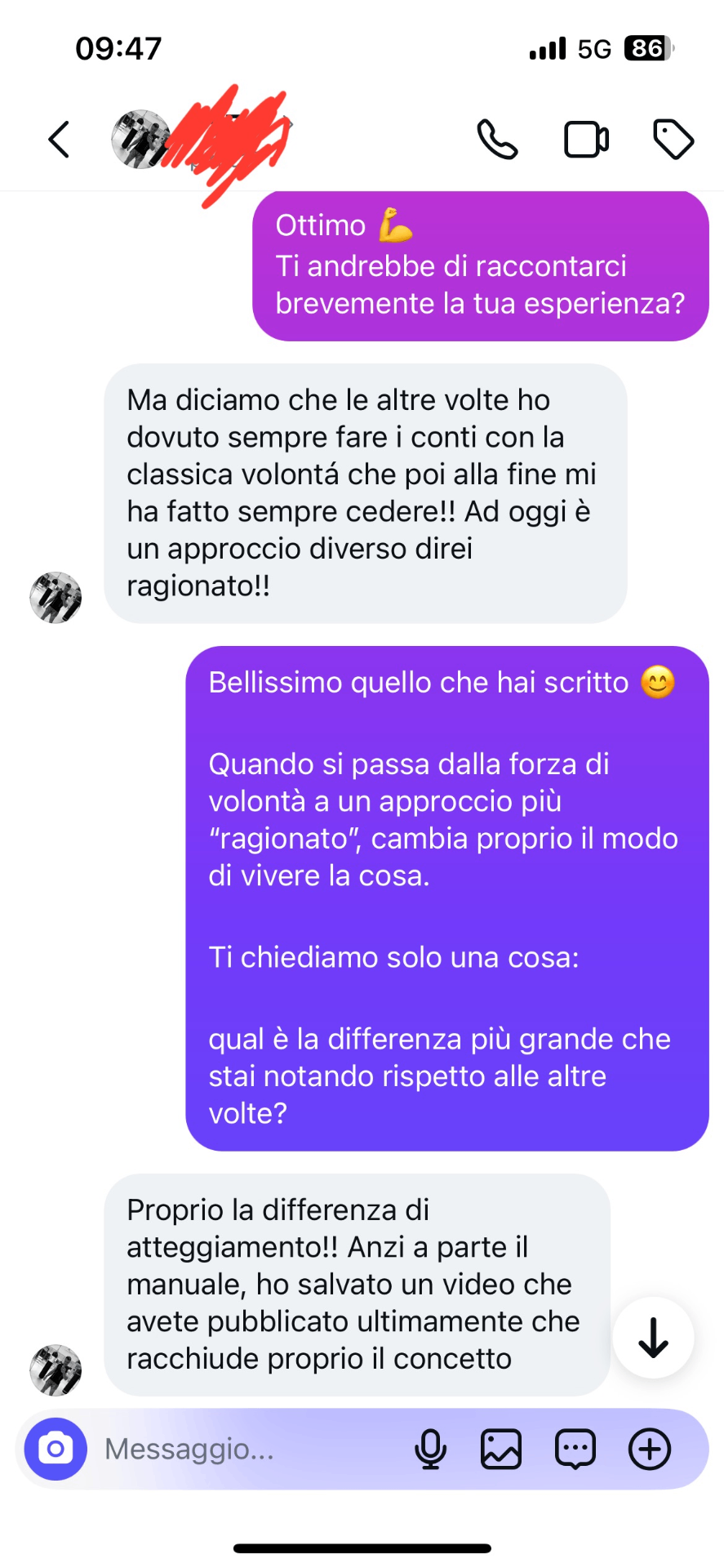 Recensione cliente — chat Instagram